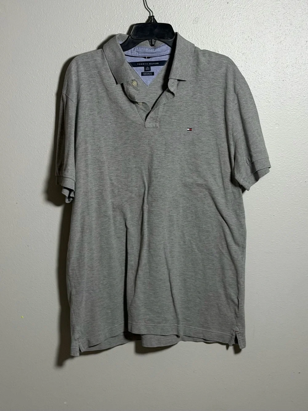 Tommy Hilfiger Men’s Grey Custom Fit Preppy Casual Polo Shirt Minimalist size XL